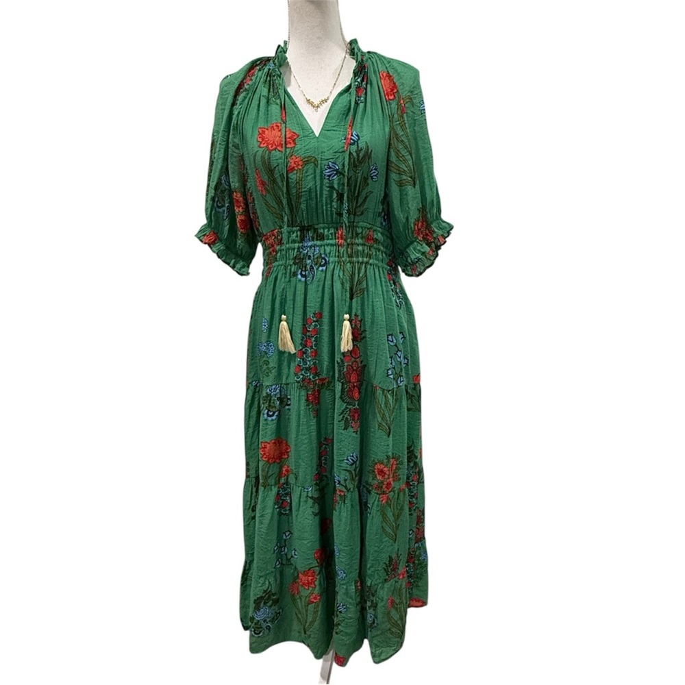 Anthropologie THML Green Floral Tamara Midi Dress - Picture 7 of 16